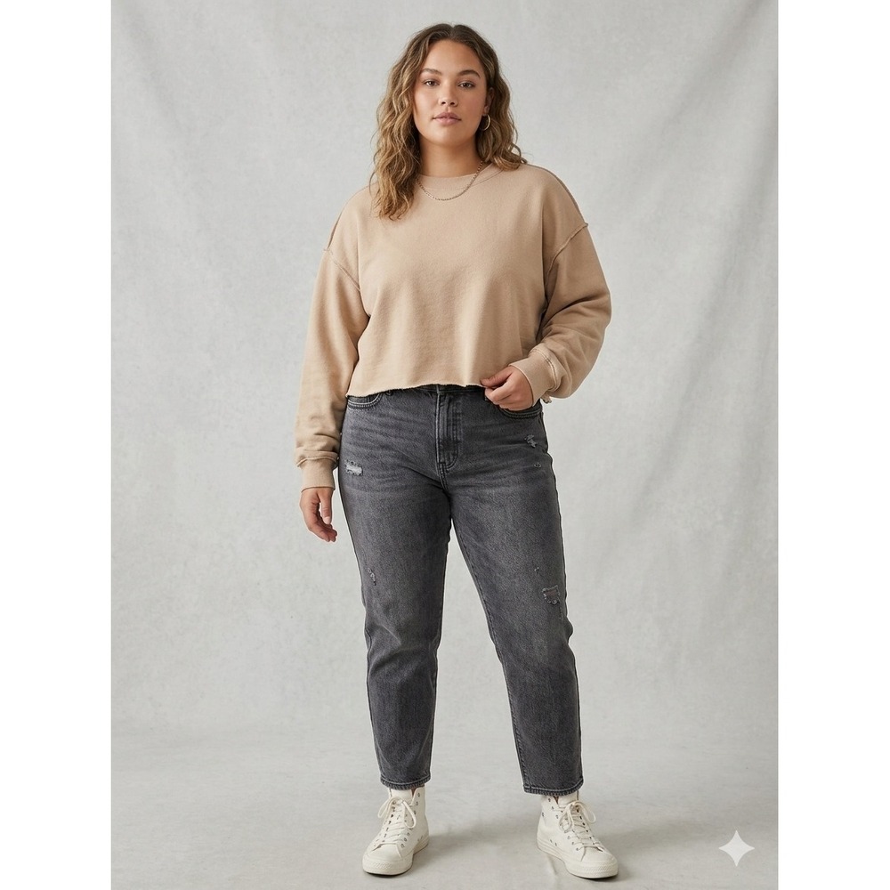Amazhiyu Womens Crop Sweatshirt Tan Beige Raw Hem Exposed Seam XL XL-1002